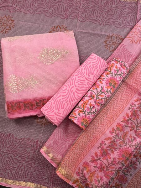 Pink Kota Doria Cotton 4 Piece Suit