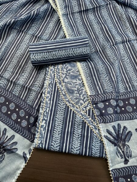 Indigo Blue Angrakha Printed Jaipuri Cotton Suit