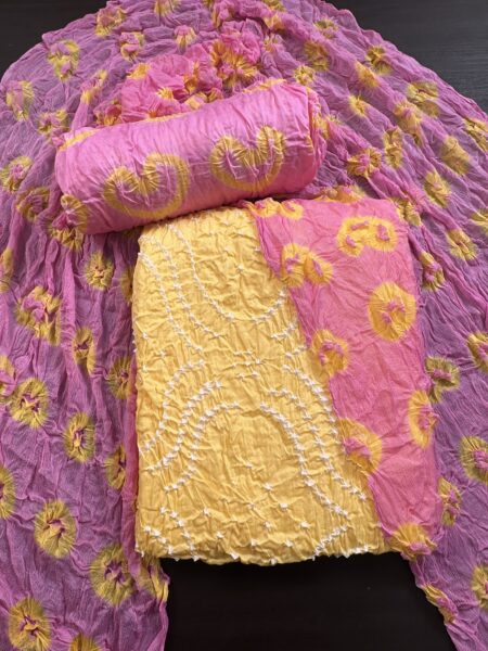 Yellow and Pink Bandhini Suit