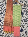 Parrot Green and Pink Jacquard Handloom Cotton 3-Piece Suit