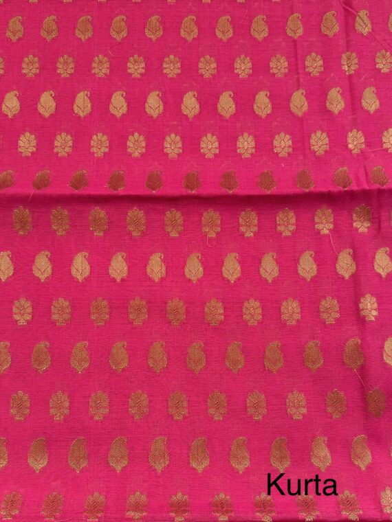 Hot Pink and Beige Jacquard Handloom Cotton 3-Piece Suit