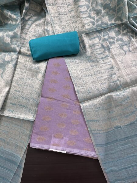 Mauve and Blue Jacquard Handloom Cotton 3-Piece Suit