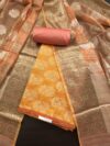 Mustard and Peach Jacquard Handloom Cotton 3-Piece Suit