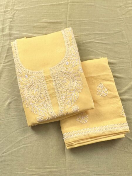 Yellow Lucknowi Chikankari Cotton 3-Piece Unstitched Suit
