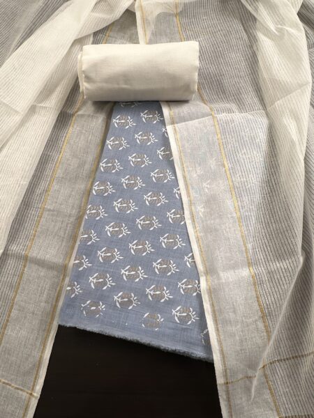 Ice Blue Printed South Cotton Suit
