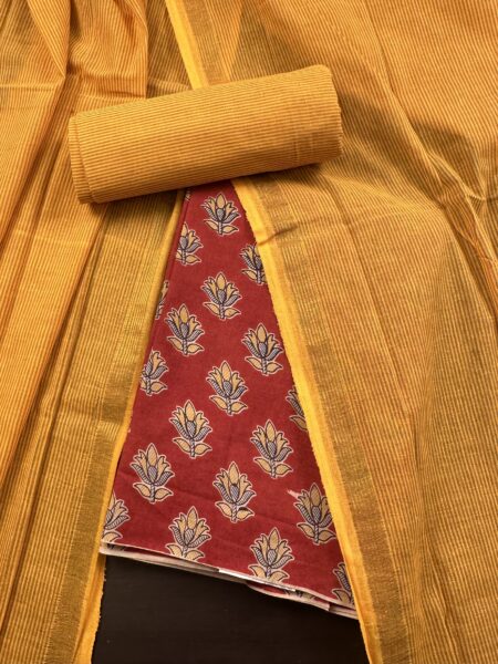 Red Kalamkari Print South Cotton Suit