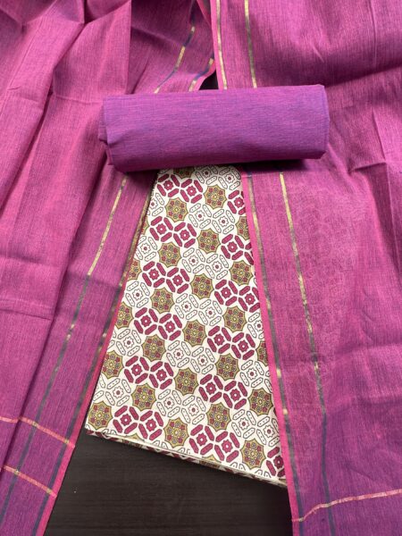 Beige Kalamkari Print South Cotton Suit