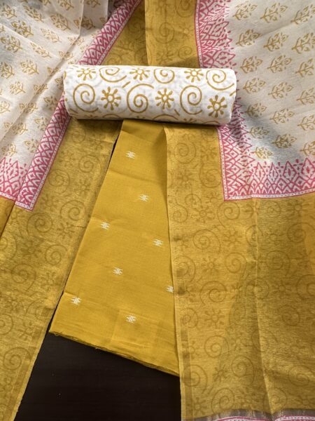 Yellow South Cotton Suit with Block Print Dupatta