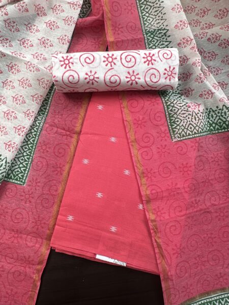 Pink South Cotton Suit with Block Print Dupatta