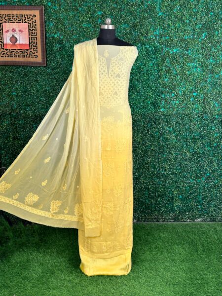 Shaded Yellow Chikankari Blended Georgette 4 Piece Suit