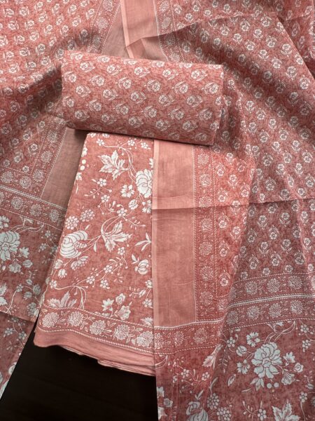 Peach Block Print Jaipuri Cotton suit