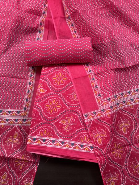 Rani Pink Bandhej Print Jaipuri Cotton suit