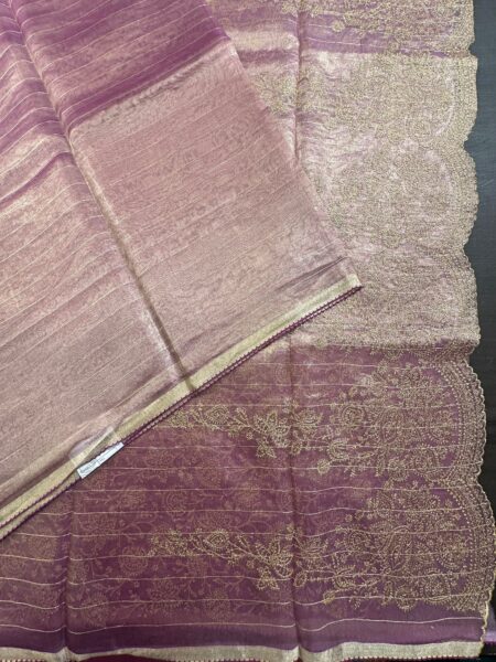 Purple Striped Tissue Silk Saree
