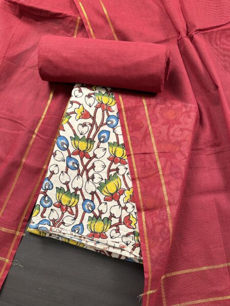 Beige Kalamkari Print South Cotton Suit