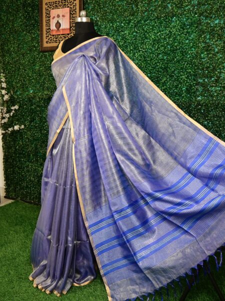 Blue Striped Tissue Silk Saree