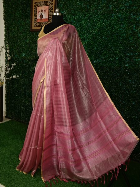 Pink Striped Tissue Silk Saree